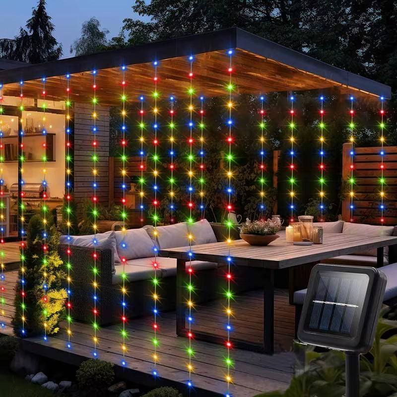 Solar Curtain Light LED Outdoor Waterproof 300Leds Garland Decoration String Lights Yard Fairy Garland String Lights