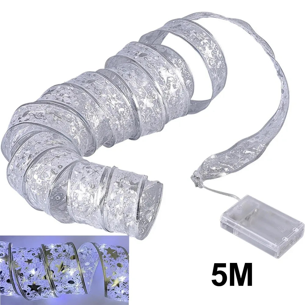 "LED Ribbon Bow Lights for Christmas Tree Decor"