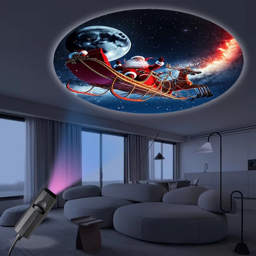 "Christmas LED Projector Light – Santa & Snowman"