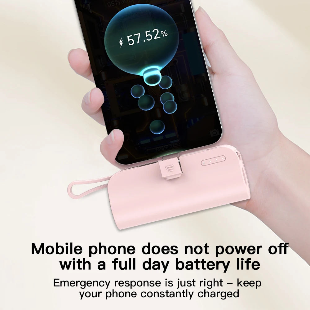Power Bank 5000mAh with Built-In USB-C & Lightning Cables