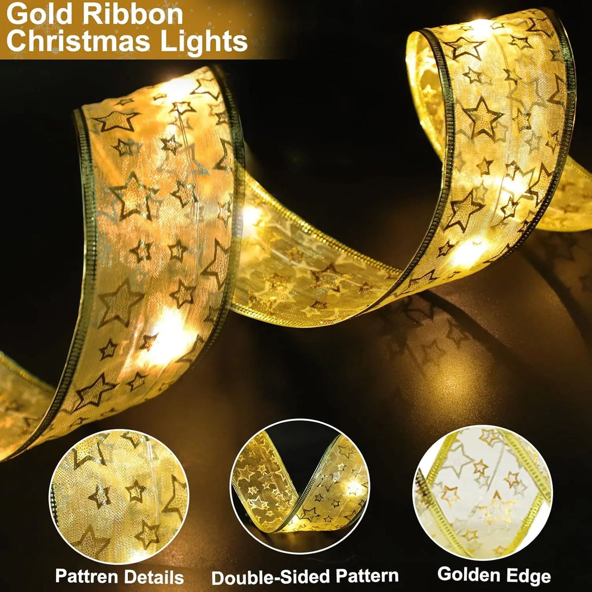 "LED Ribbon Bow Lights for Christmas Tree Decor"