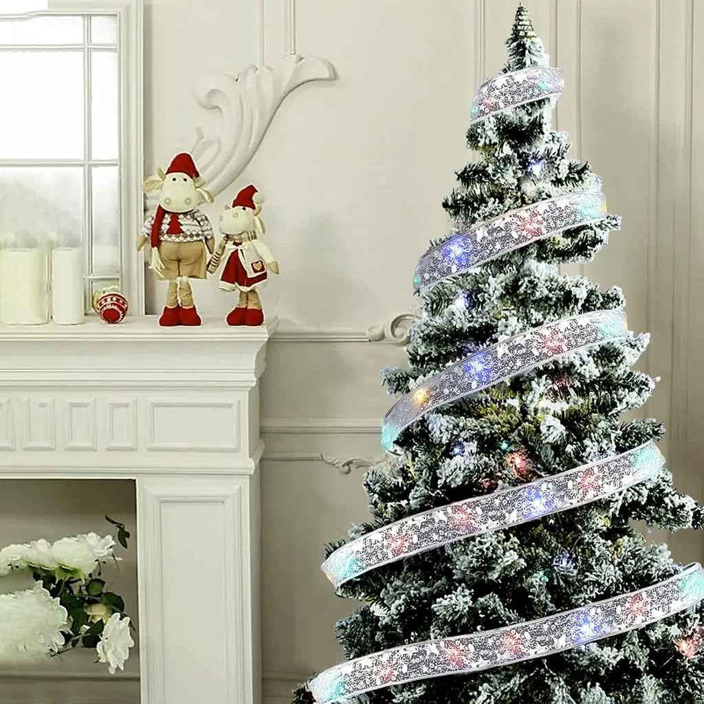 "LED Ribbon Bow Lights for Christmas Tree Decor"