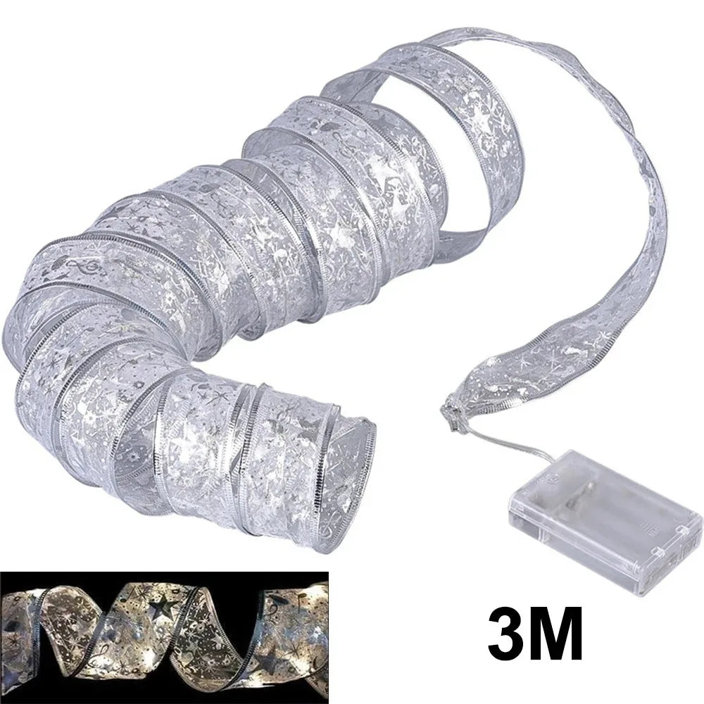 "LED Ribbon Bow Lights for Christmas Tree Decor"