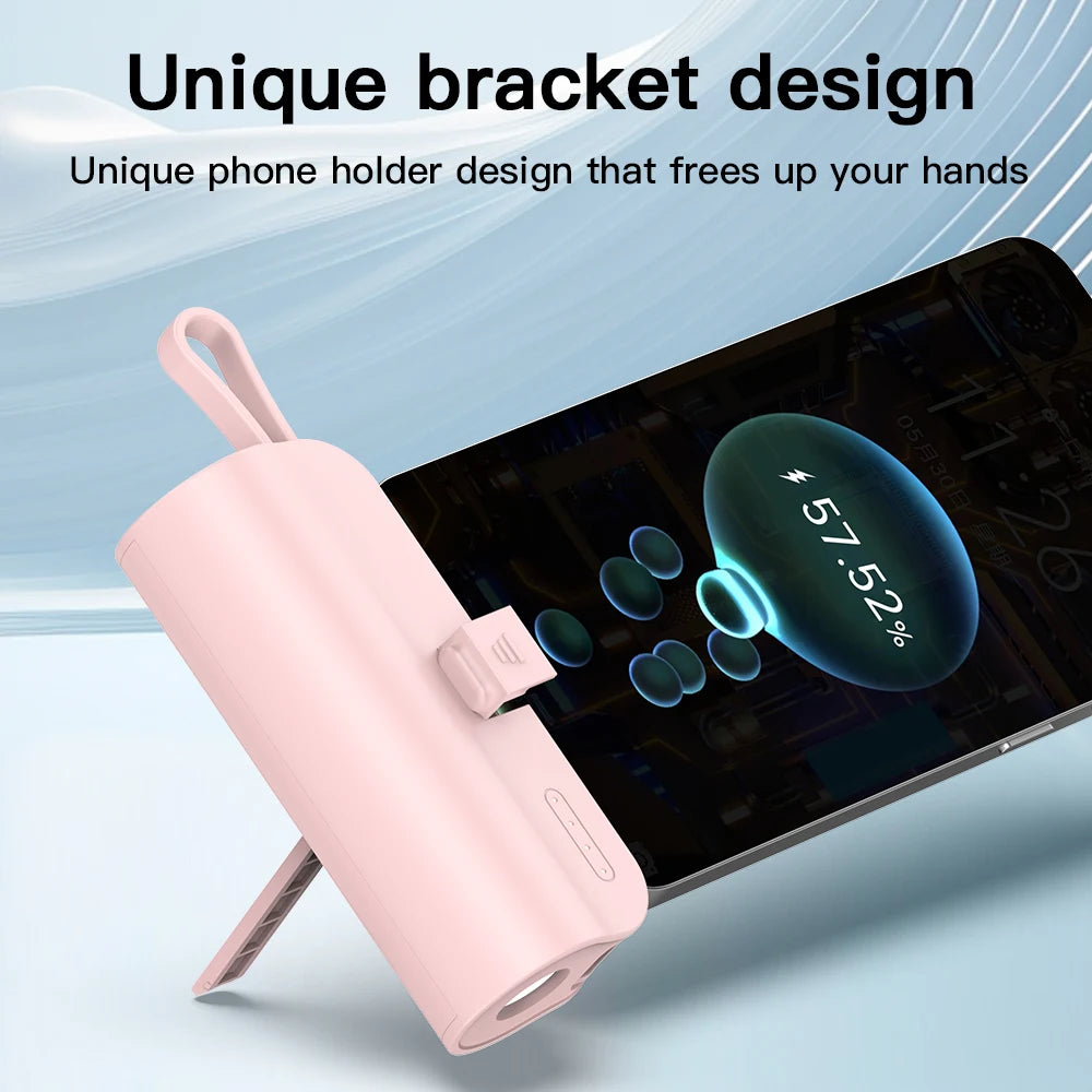 Power Bank 5000mAh with Built-In USB-C & Lightning Cables
