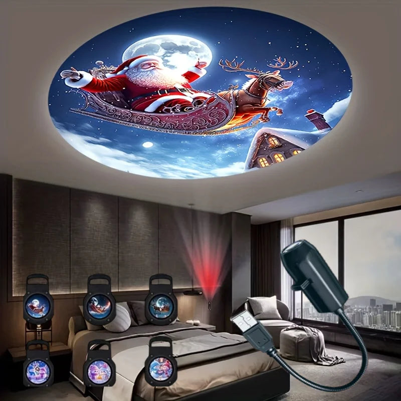"Christmas LED Projector Light – Santa & Snowman"