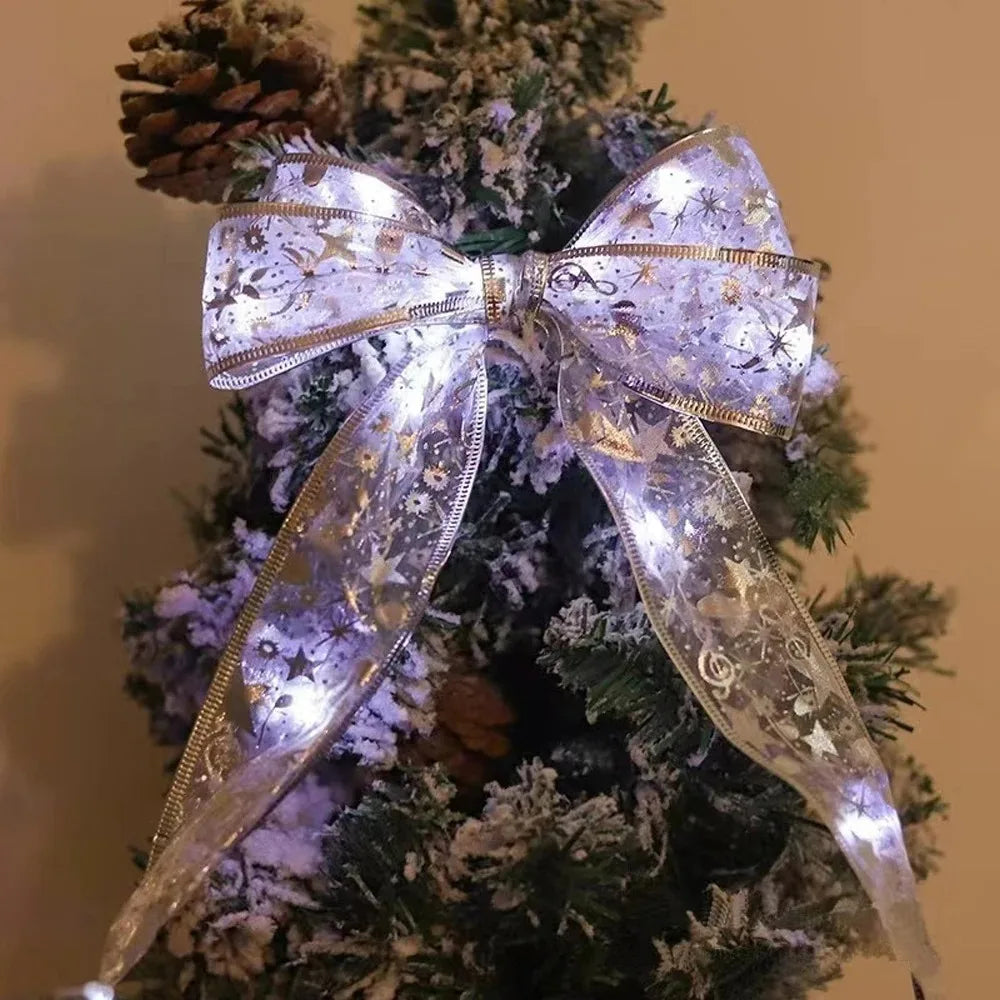 "LED Ribbon Bow Lights for Christmas Tree Decor"