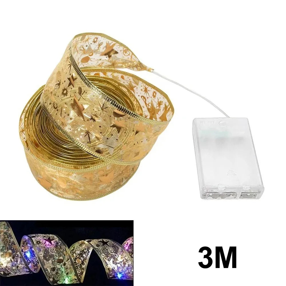 "LED Ribbon Bow Lights for Christmas Tree Decor"