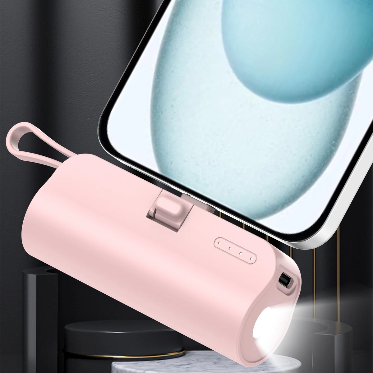 Power Bank 5000mAh with Built-In USB-C & Lightning Cables