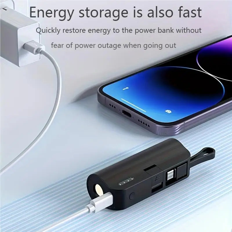 Power Bank 5000mAh with Built-In USB-C & Lightning Cables