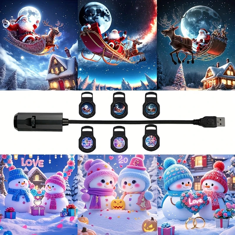 "Christmas LED Projector Light – Santa & Snowman"