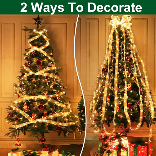 "LED Ribbon Bow Lights for Christmas Tree Decor"