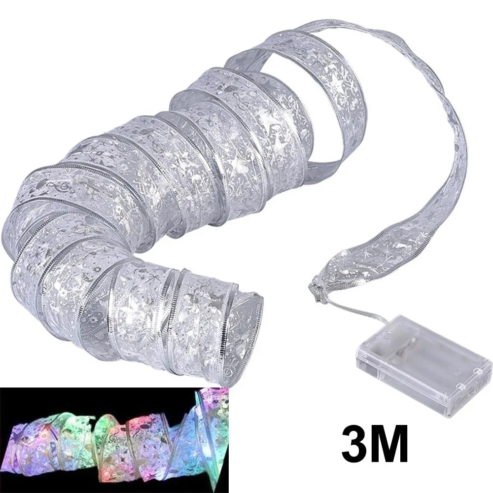 "LED Ribbon Bow Lights for Christmas Tree Decor"
