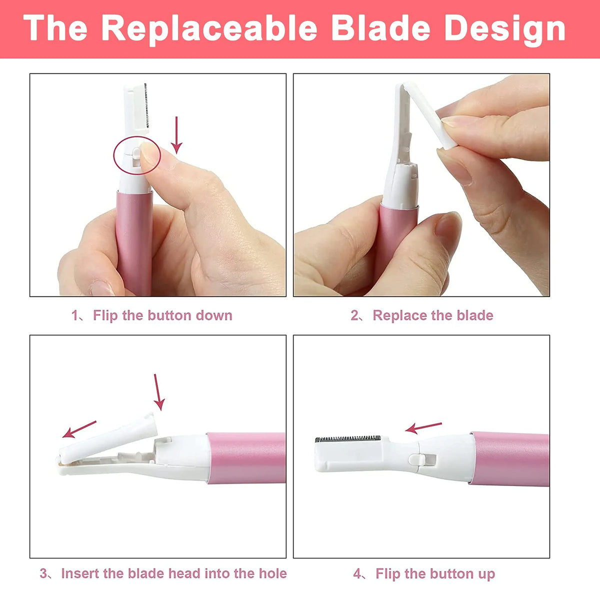Electric Eyebrow Trimmer Women Face Razors Mini Shaver Battery Operated Small Facial Hair Remover with Comb Personal Epilator for Face Neck Fuzz Lips Body Arms Leg