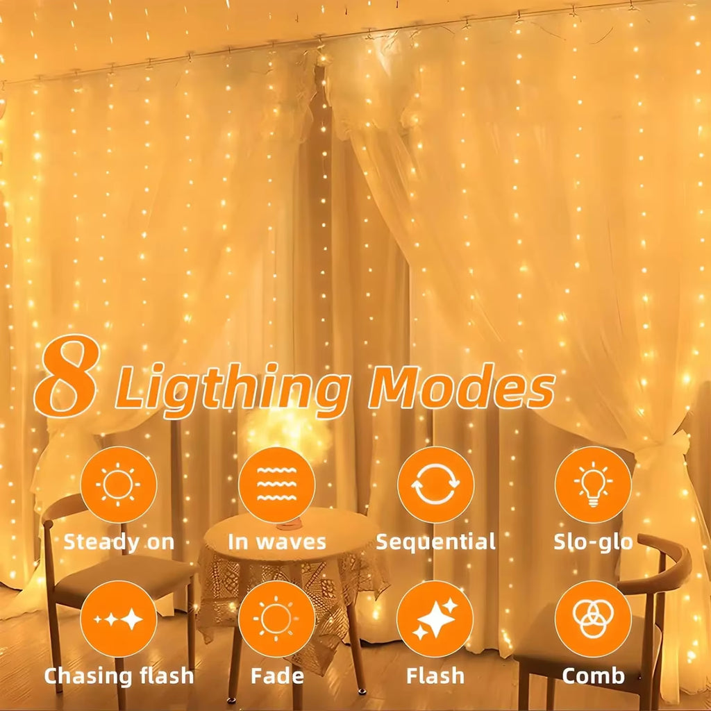 Solar Curtain Light LED Outdoor Waterproof 300Leds Garland Decoration String Lights Yard Fairy Garland String Lights